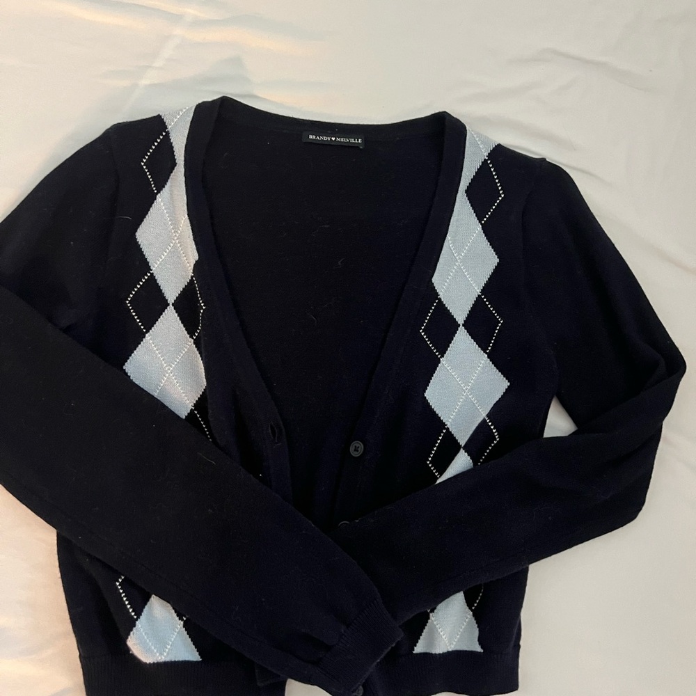 Brandy Melville Black and Gray Cardigan with Geometric Sleeves